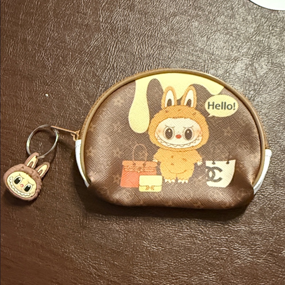 Brown Coin Purse with Cartoon Design